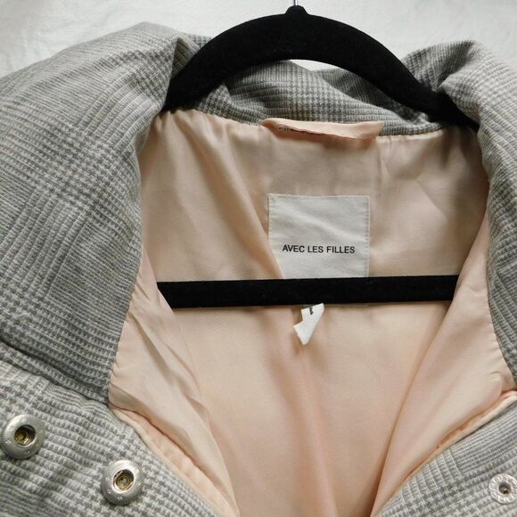 Anthropologie Avec Les Filles S Long Gray Plaid Puffer Coat EEUC - Picture 9 of 10
